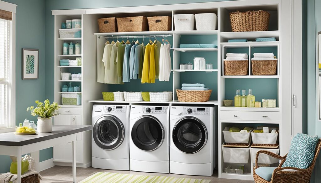 small laundry room with vertical storage